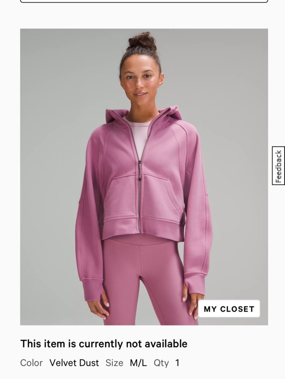 Lululemon Cropped Pink Full Zip-Up Hoodie